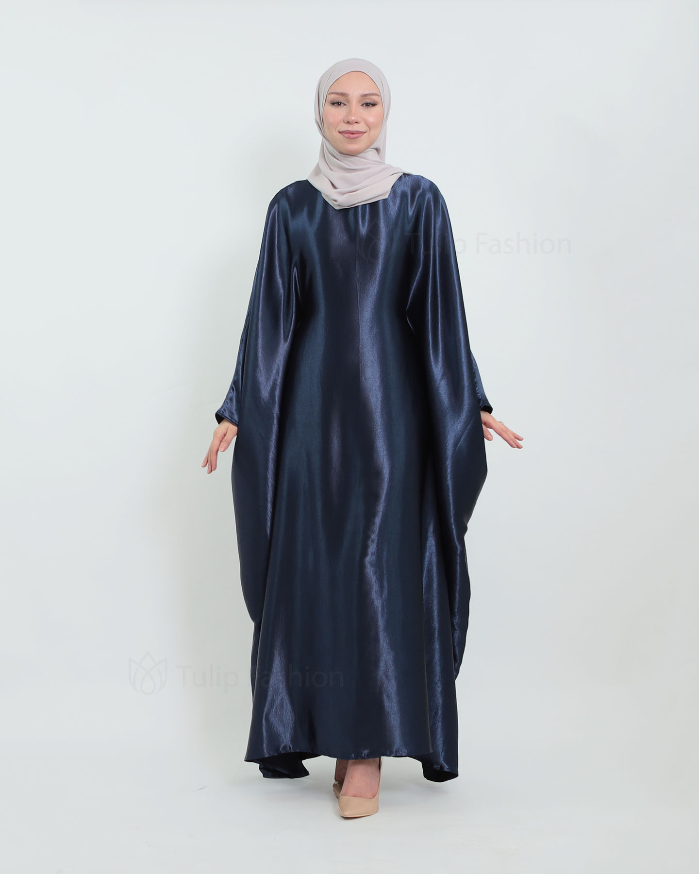 Butterfly Abaya in Satin - Midnight Blue - 2