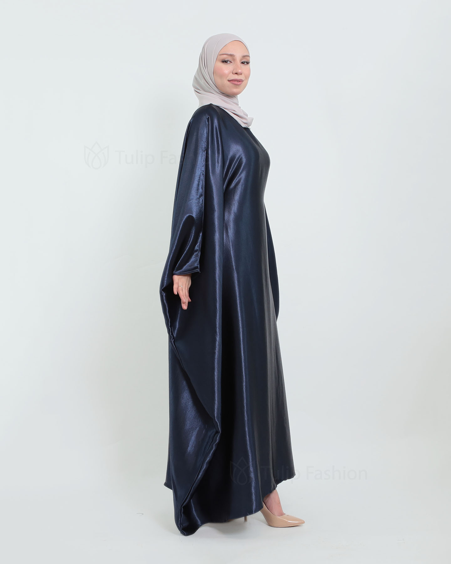 Butterfly Abaya in Satin - Midnight Blue - 4