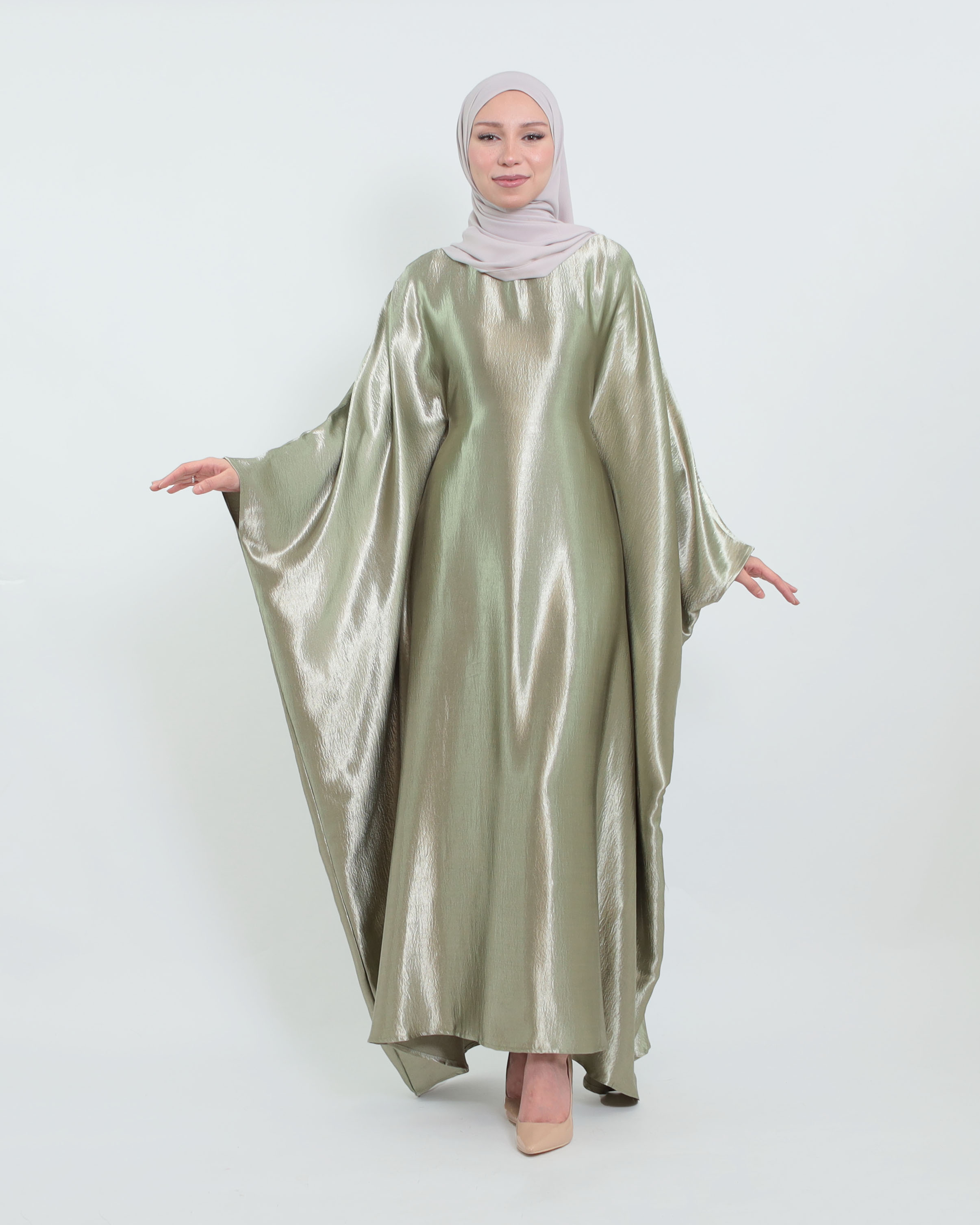 Butterfly Abaya in Satin - Sage Green