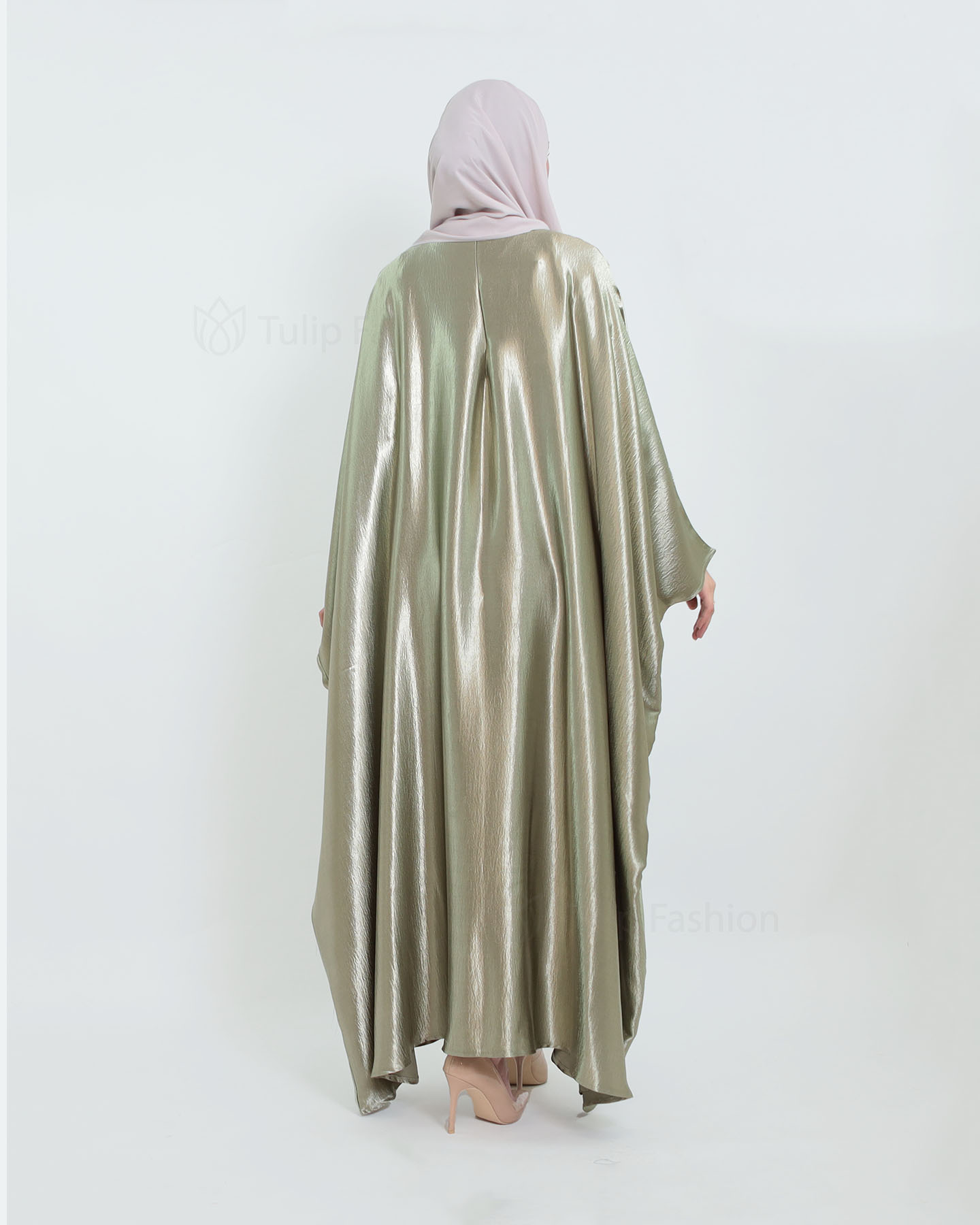 Butterfly Abaya in Satin - Sage Green - 5