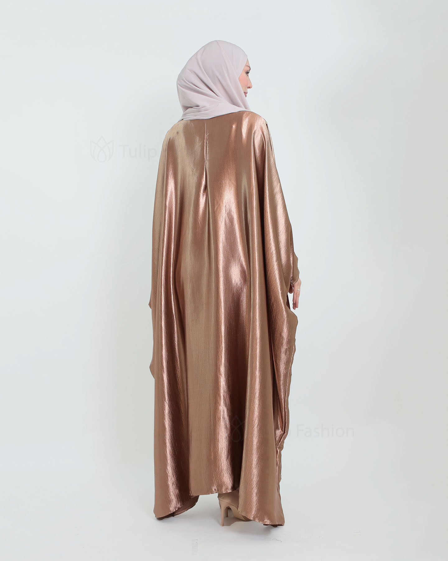 Butterfly Abaya in Satin - Taupe - 6