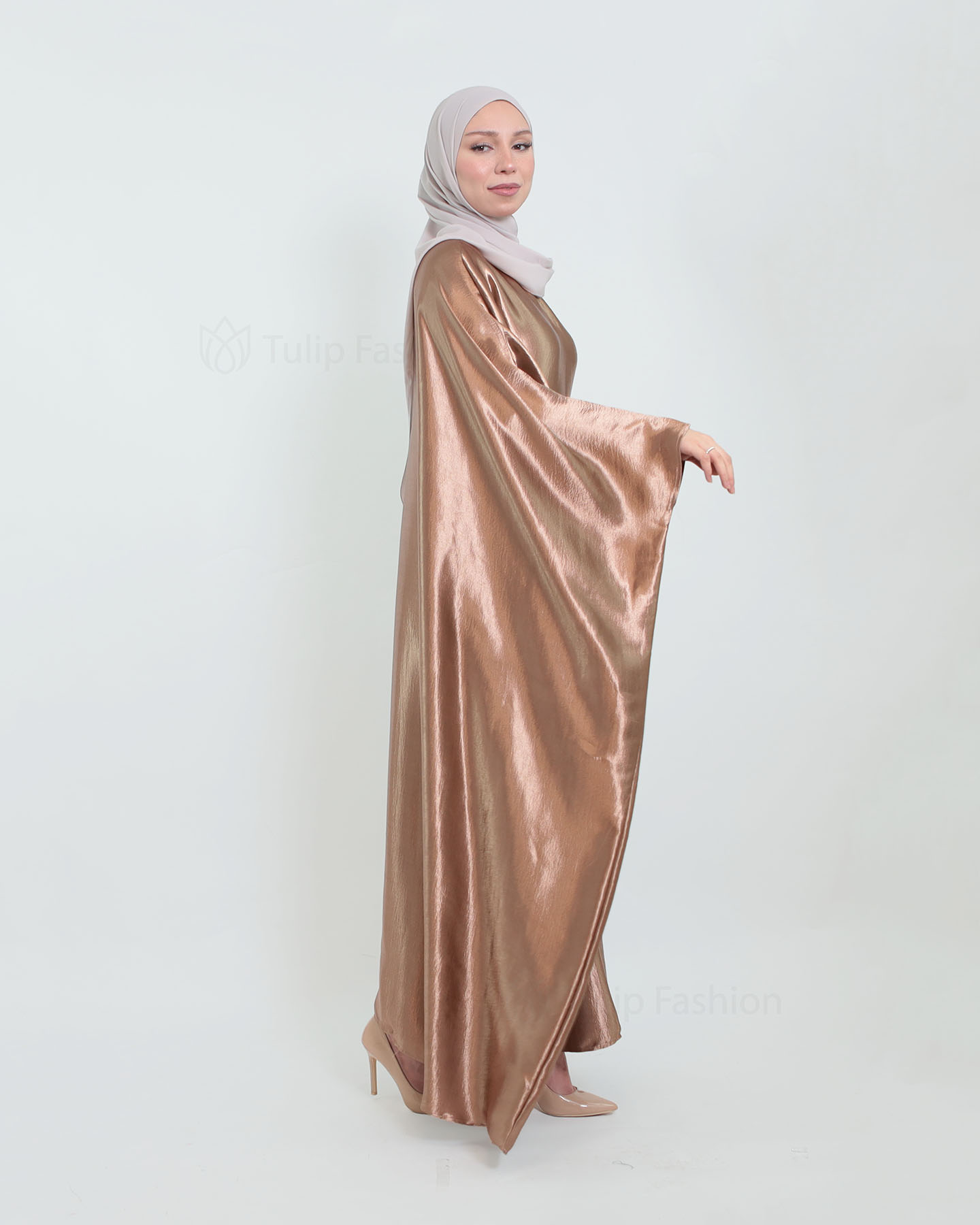 Butterfly Abaya in Satin - Taupe - 3