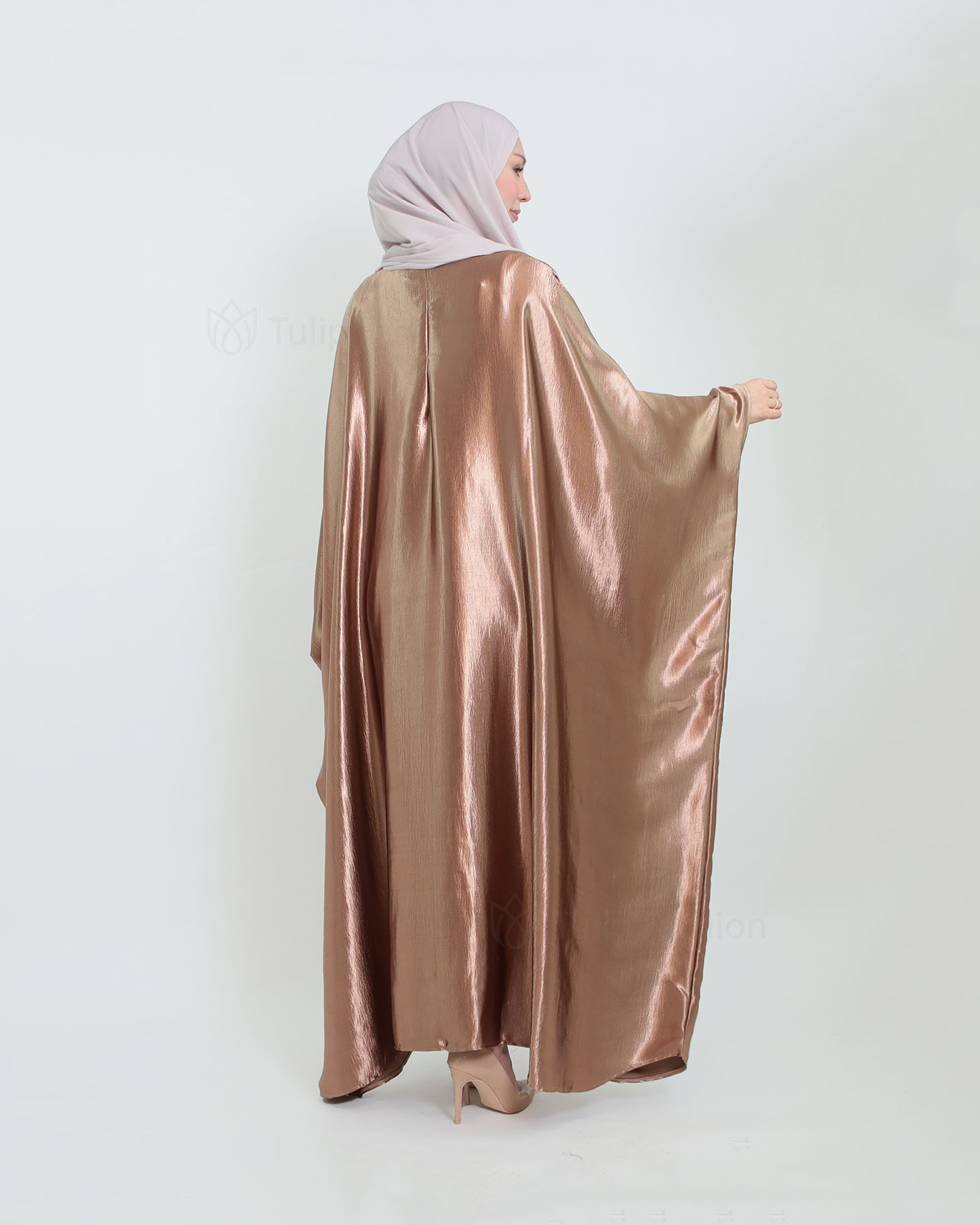 Butterfly Abaya in Satin - Taupe - 5