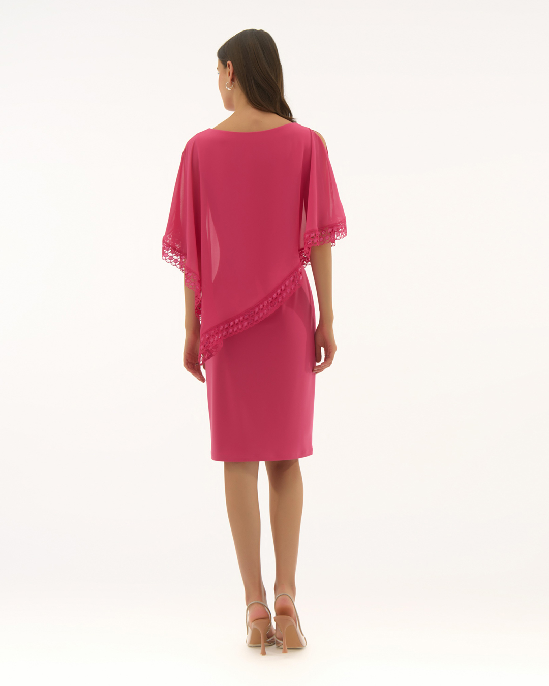 Klänning v-ringad spets/poncho cerise - 2