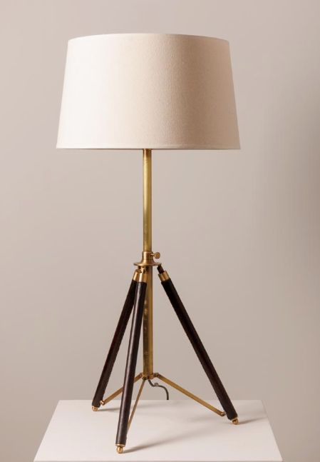 Tripod bordslampa i mässing /läder - 2