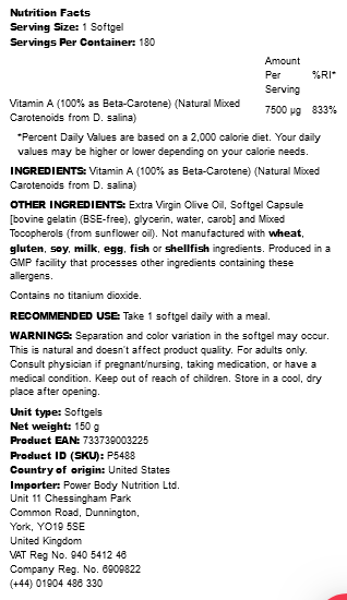 Beta-Carotene (Vitamin A) 25000IU  - 2