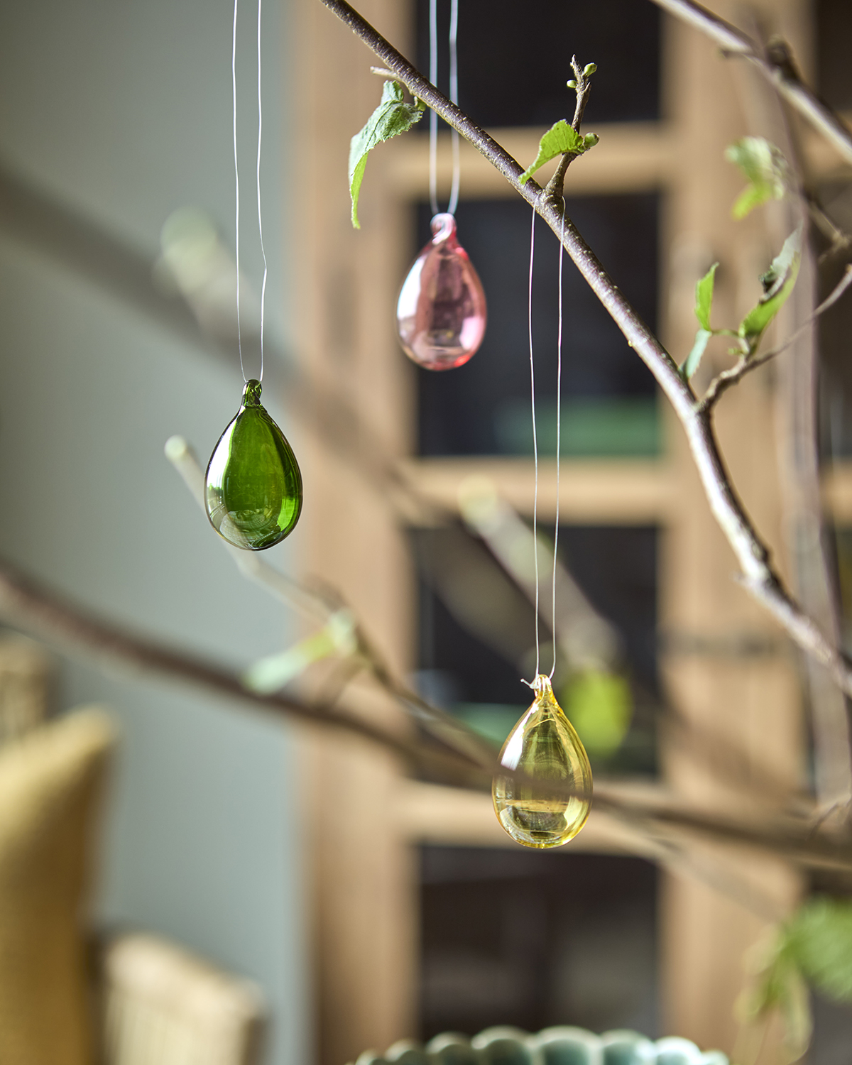 Glass drop - Egg - 3-pack - Pink/Green/Yellow