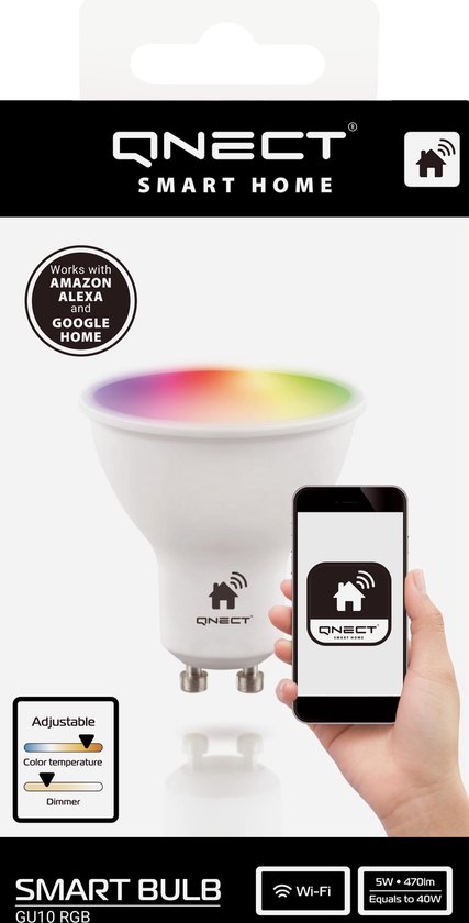 QNECT Smart Home LED-lampa, GU10, WiFI 2,4GHz, 5W, dimbar, RGB - 2