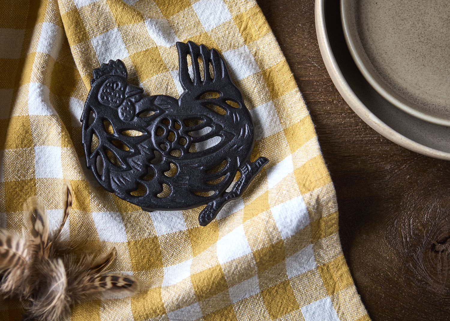 Grytunderlägg - Underlägg - Gjutjärn - Höna - Svart - 3