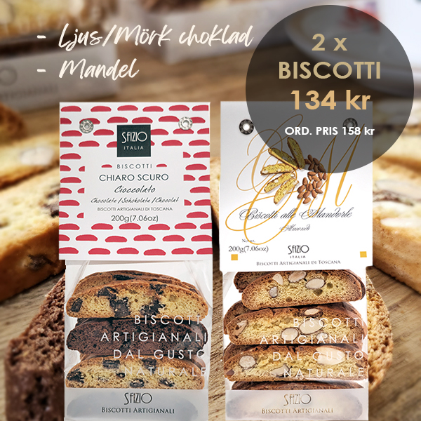 Biscotti x 2, Ljus & Mörk Choklad, Mandel Italienska hantverksbiscotti från Toscana