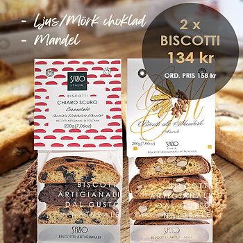 Biscotti x 2, Ljus & Mörk Choklad, Mandel Italienska hantverksbiscotti från Toscana