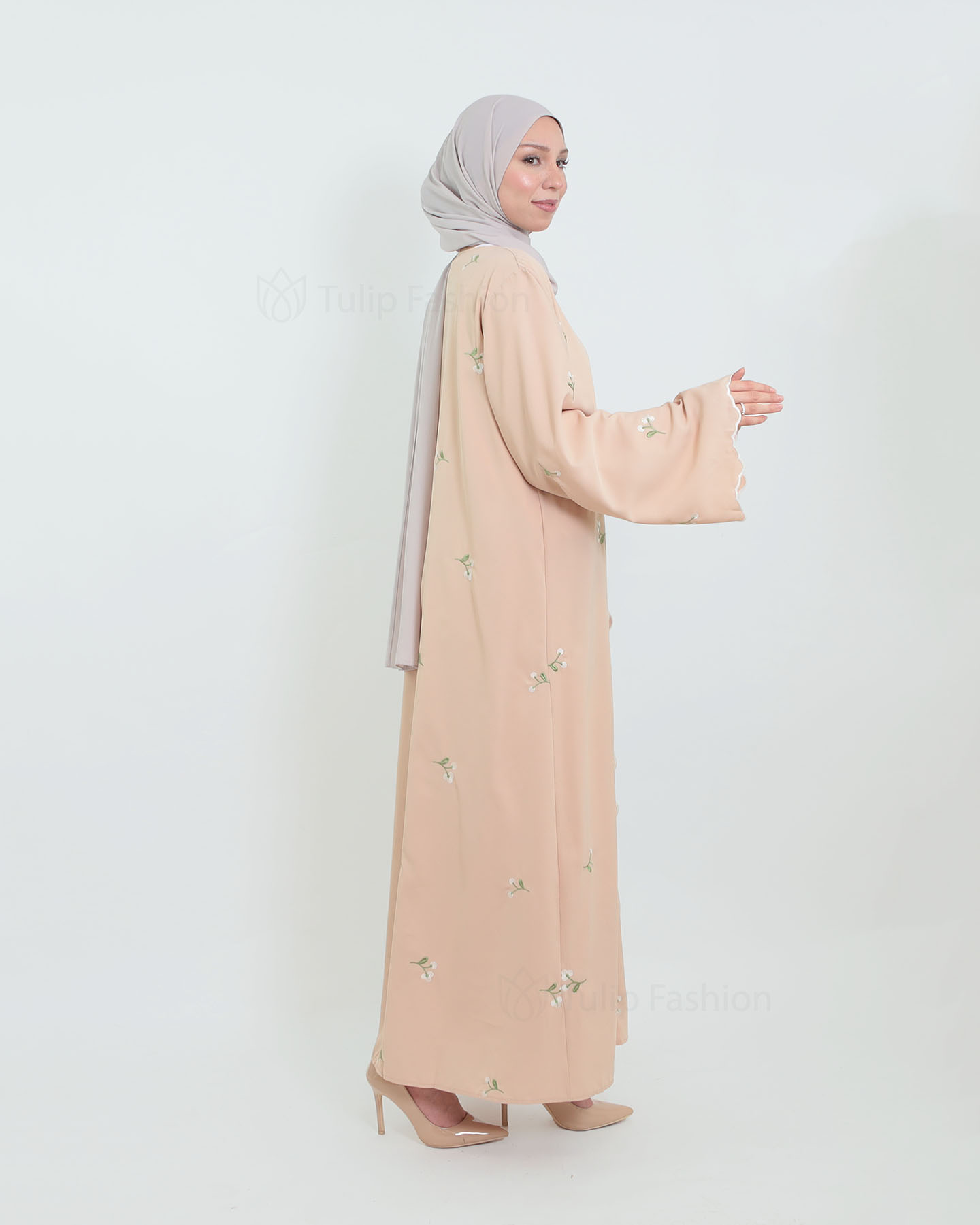 Open Abaya - Beige - 3