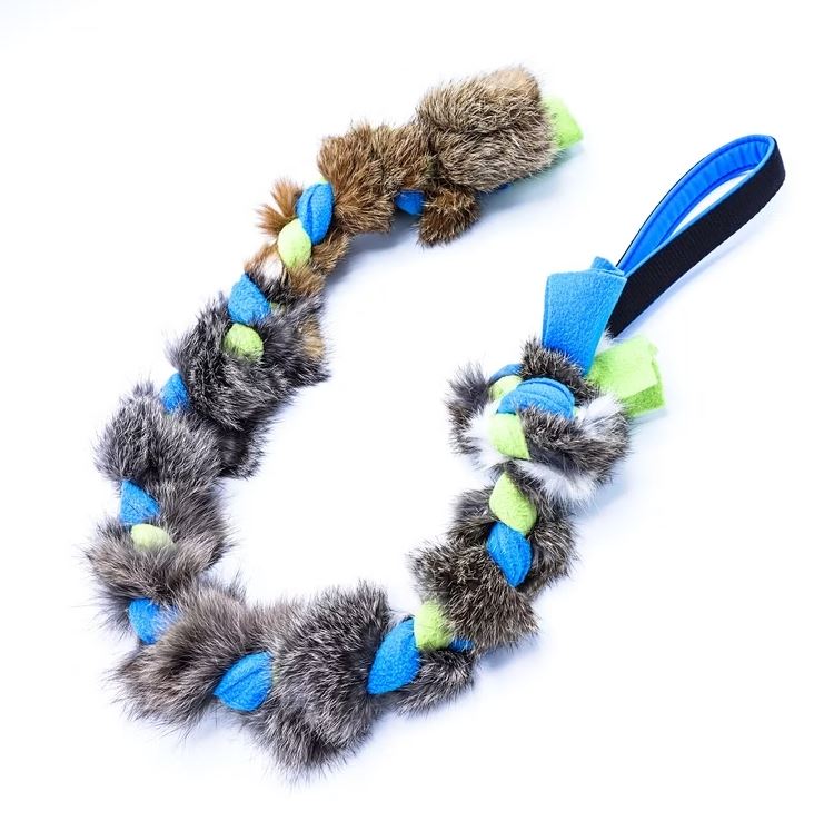 K9Design Fleece-Spielzeug mit Kaninchenfell Hundespielzeug 75 cm - Blau