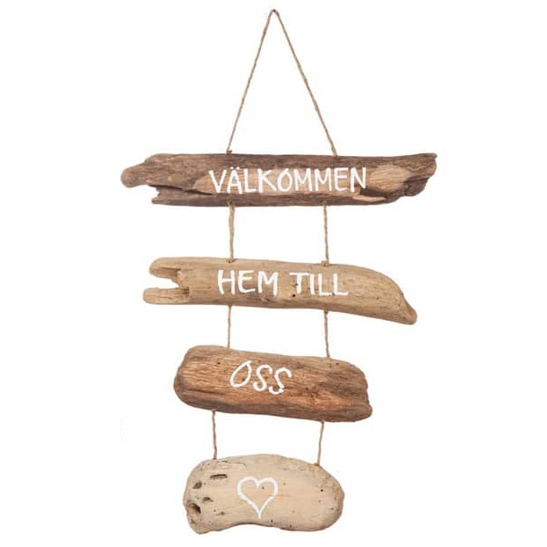 Välkommen - skylt i drivved