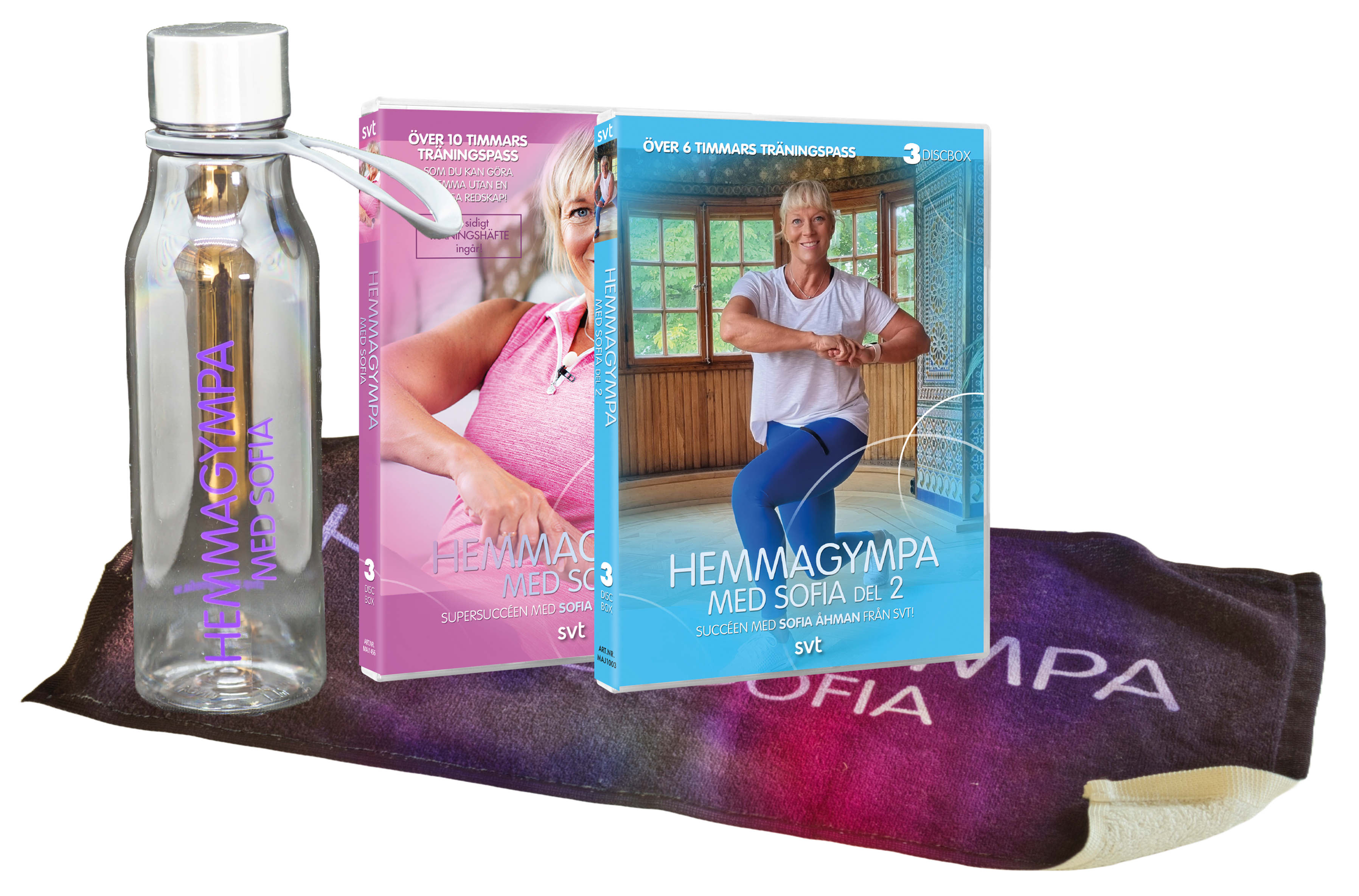 Hemmagympa 1&2 - Paket med Vattenflaska, Handduk