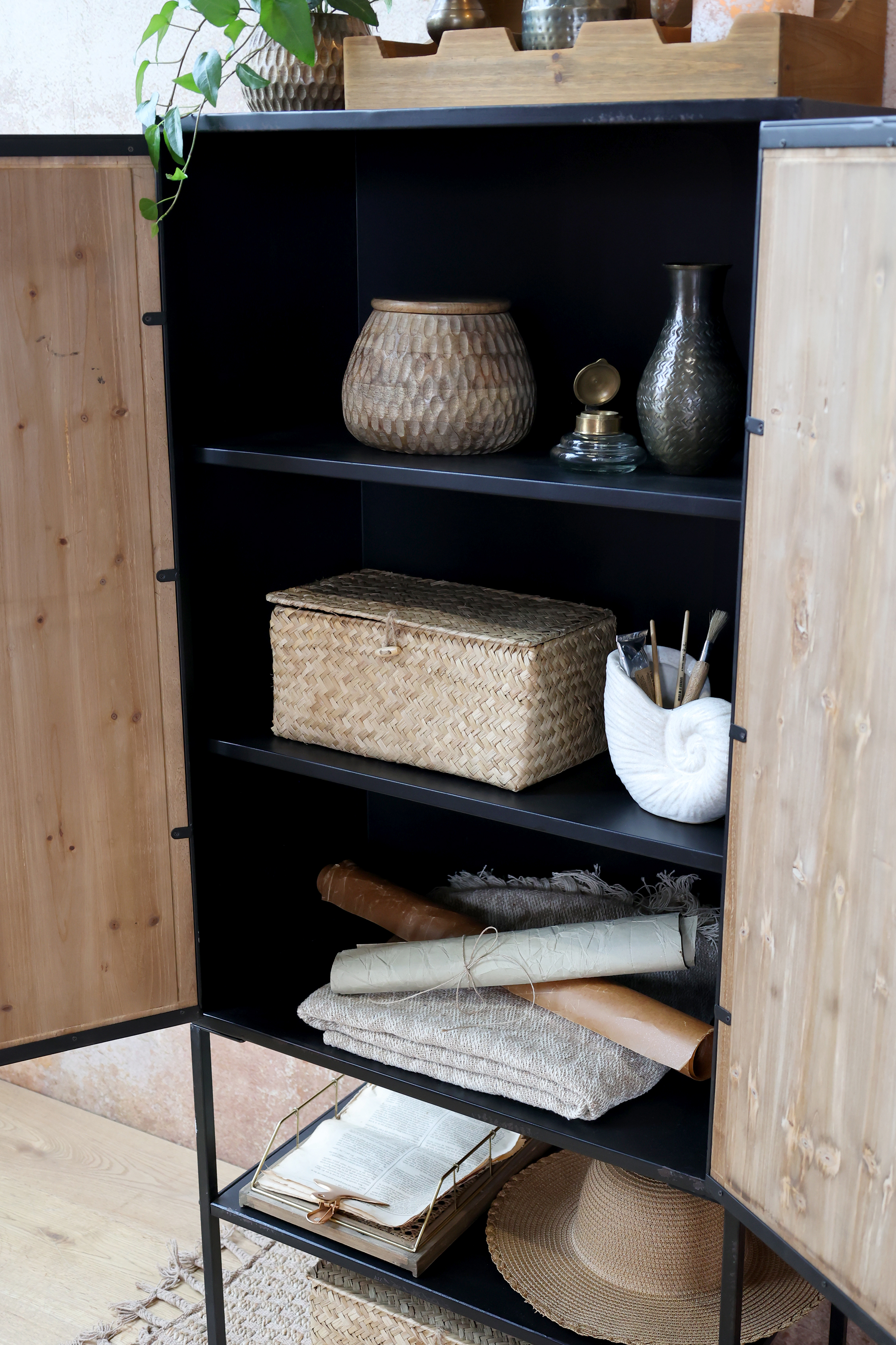Skåp med 2 dörrar och 1 hylla - H141/L65/B37 cm - Natur - 5