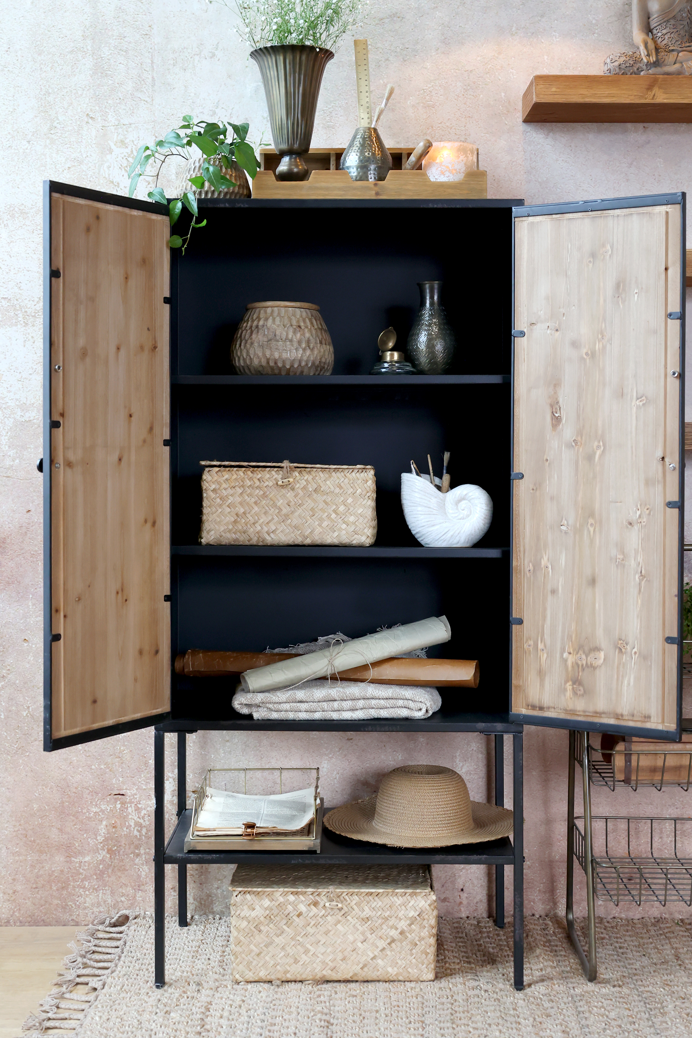 Skåp med 2 dörrar och 1 hylla - H141/L65/B37 cm - Natur - 4