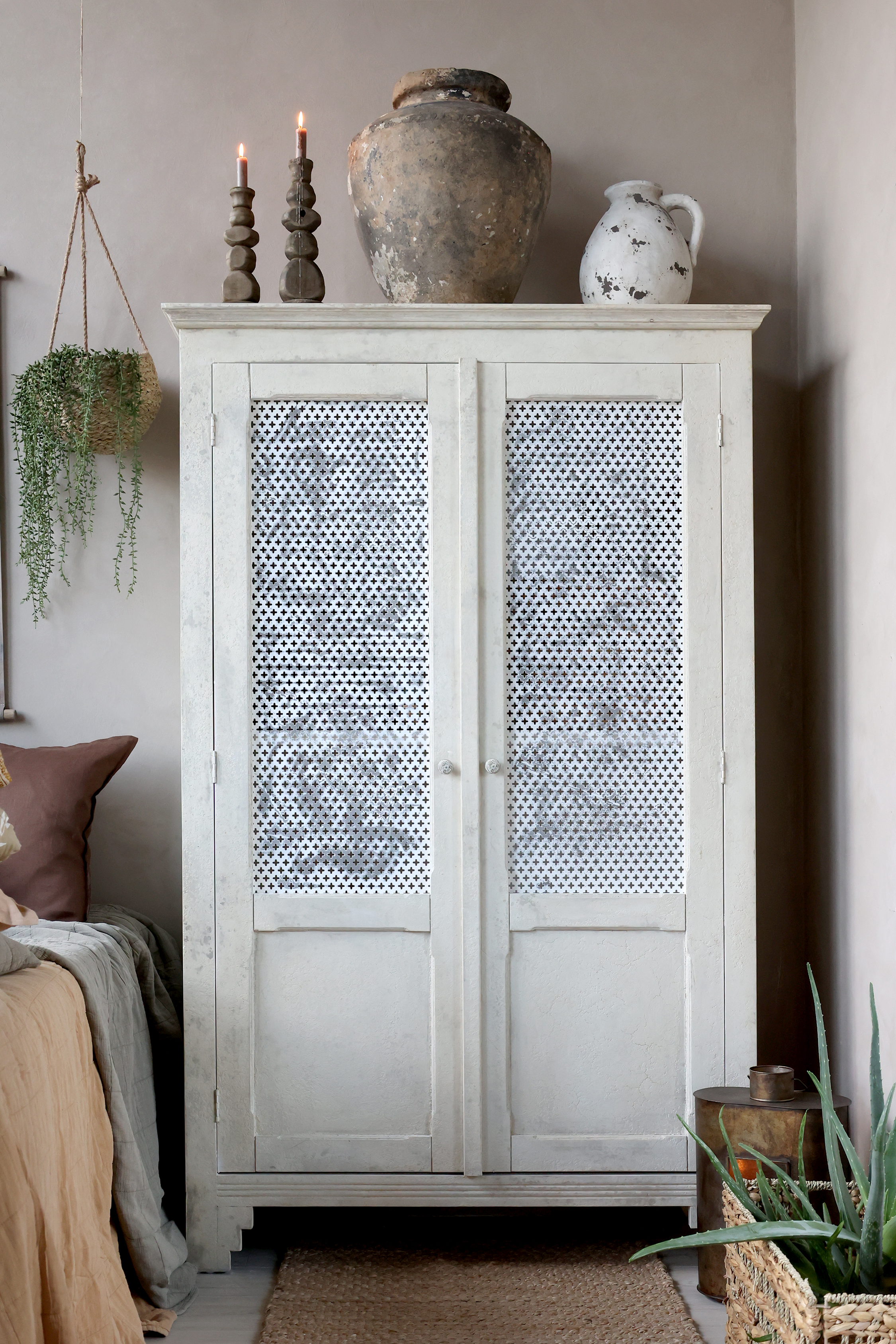 Gammalt franskt linneskåp - Skåp - H184/L113/B44,5 cm - Antik Creme - 3