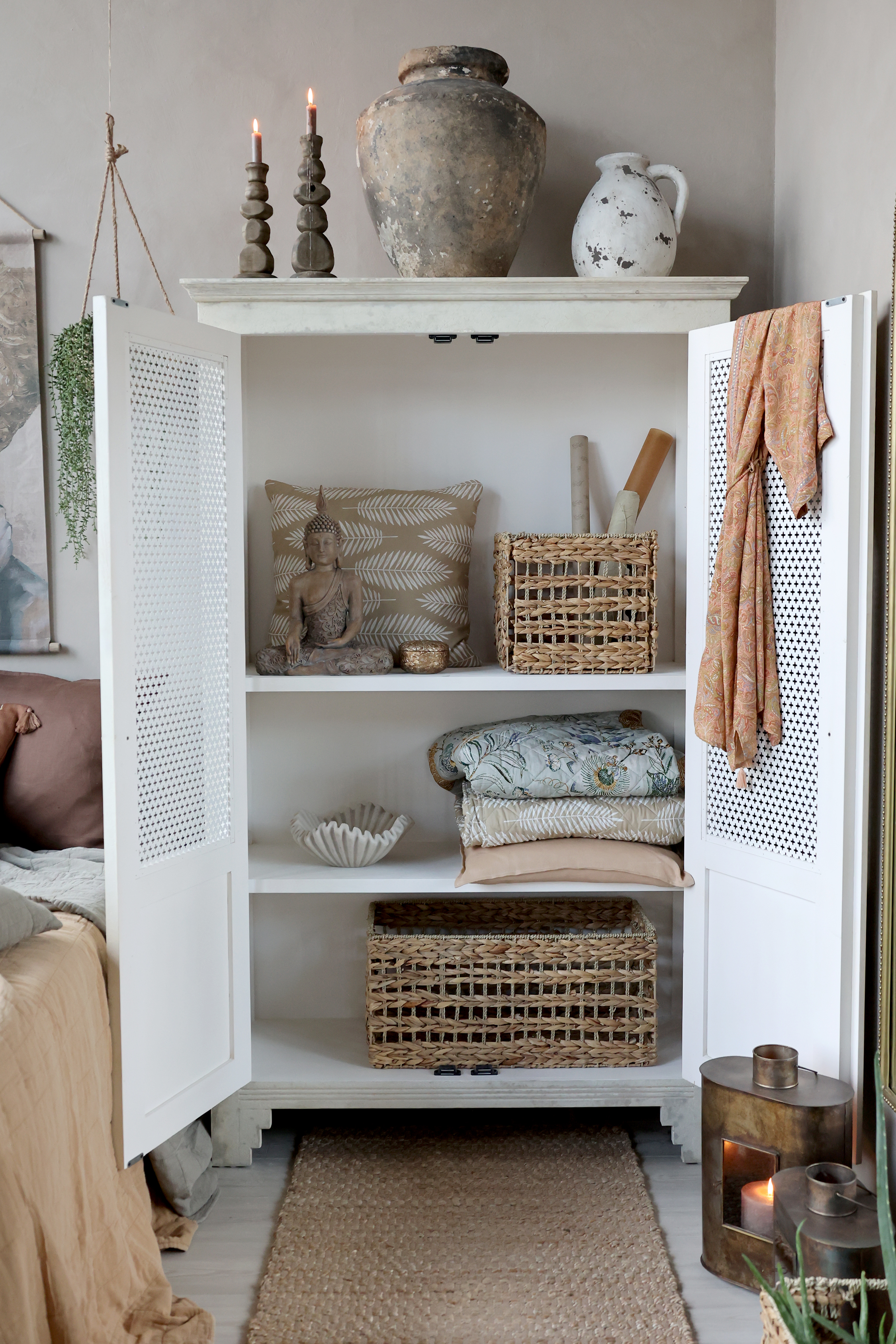 Gammalt franskt linneskåp - Skåp - H184/L113/B44,5 cm - Antik Creme - 2