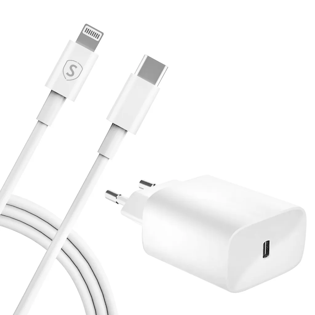 SiGN iPhone USB-C PD Snabbladdare 20W med  USB-C till Lightning kabel, 2m - Vit