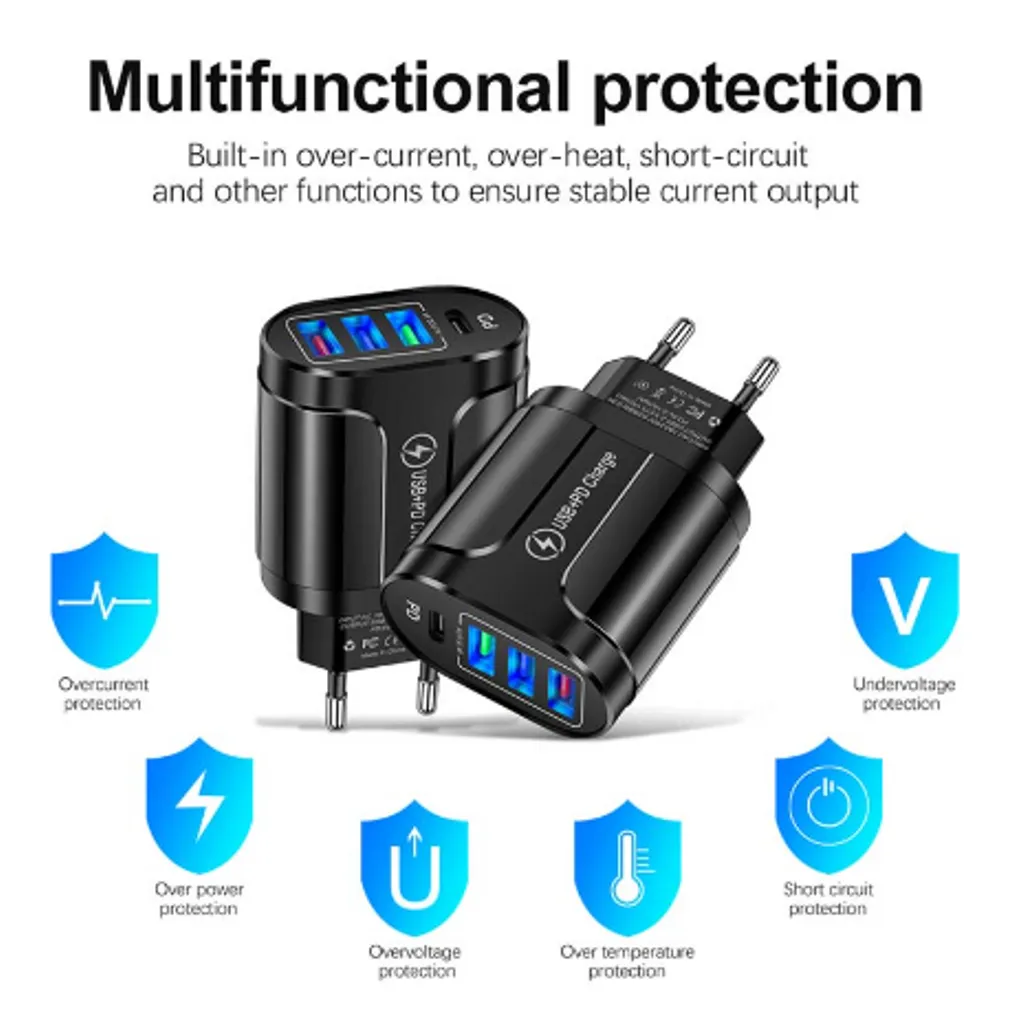 SiGN Snabbladdare USB-C & 3xUSB-A, PD & Q.C 3.0, 36W - Vit - 3