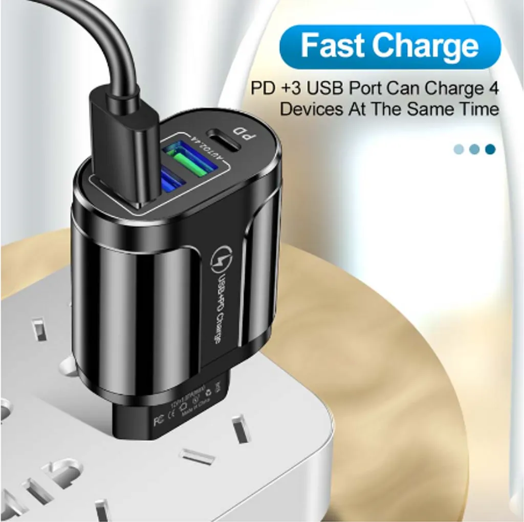 SiGN Snabbladdare USB-C & 3xUSB-A, PD & Q.C 3.0, 36W - Vit - 2