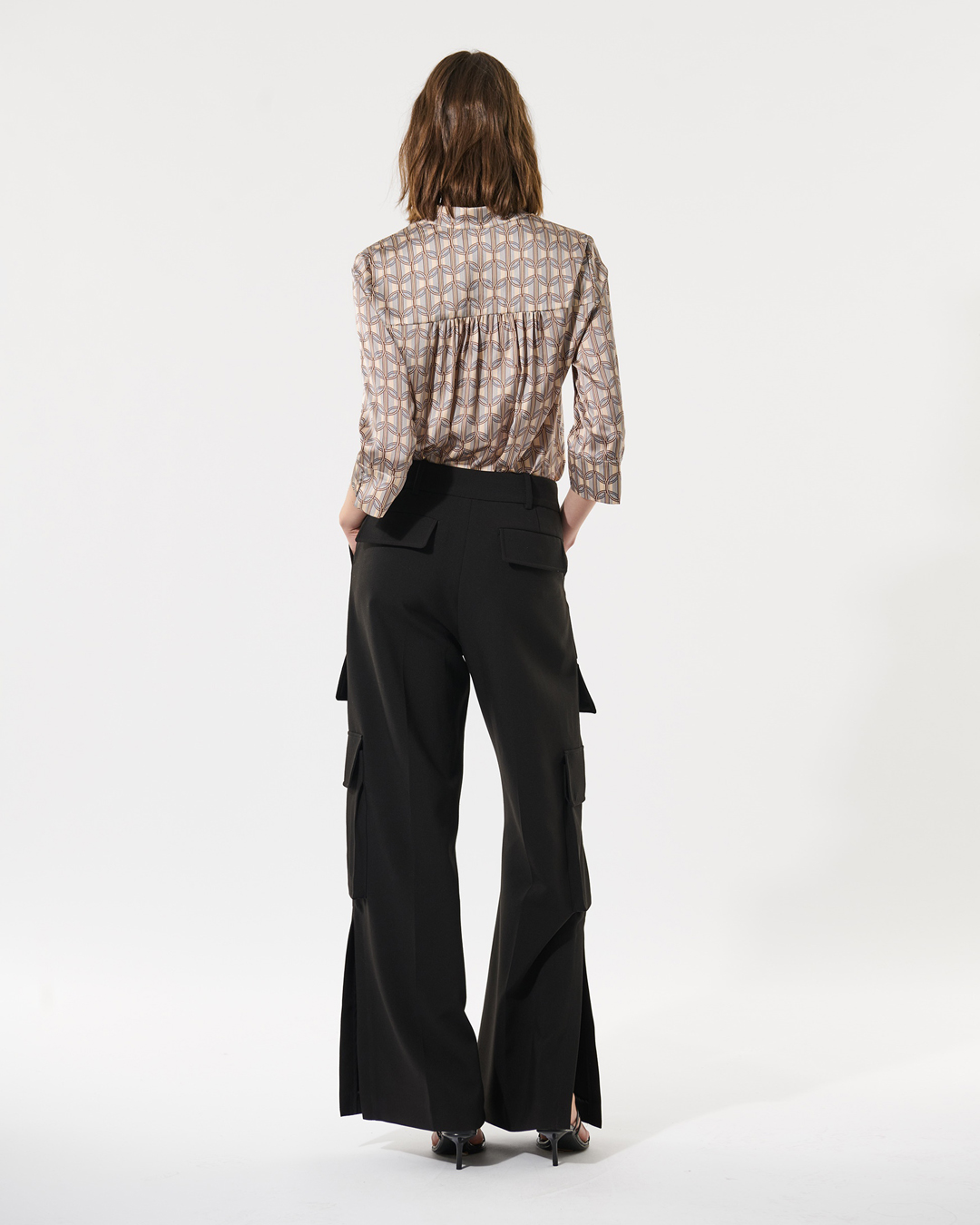 Sidenblus Danitta beige/blå mönstrad - 3