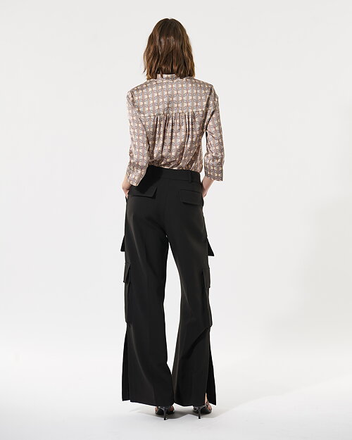 Sidenblus Danitta beige/blå mönstrad - 3
