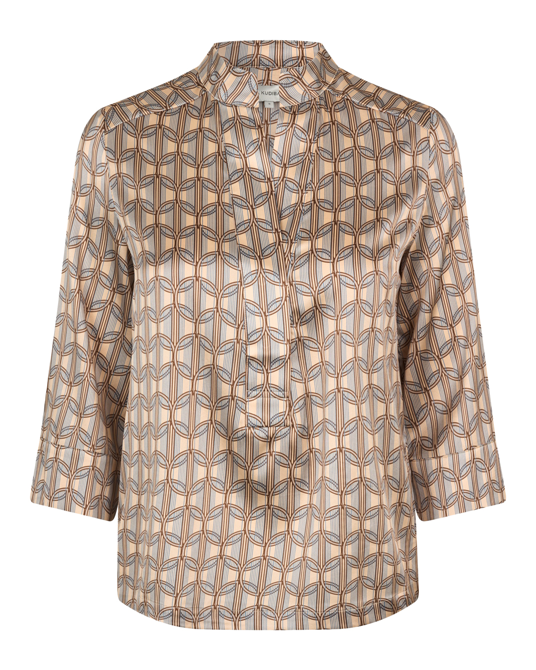Sidenblus Danitta beige/blå mönstrad - 5
