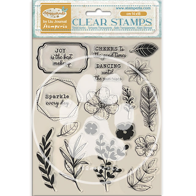 Acrylic stamp cm 14x18 - Masquerade flowers and leaves 