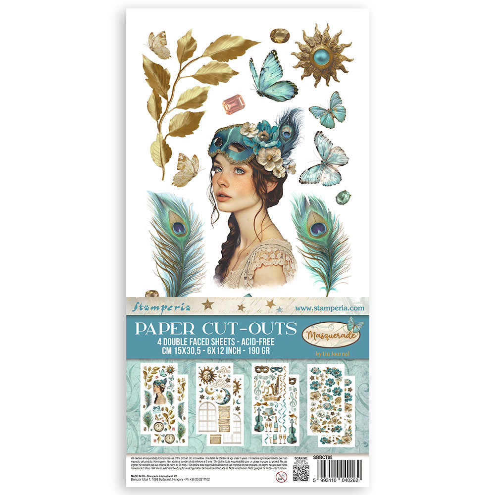 Paper cut-outs Double Face - 4 sheets cm. 15x30,5 - Masquerade 