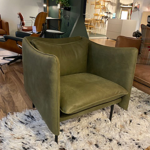Tiki Fåtölj Liten Vintage Olive Läder - Designfynd/Skyltex*