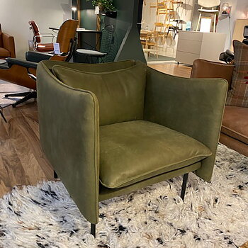 Tiki Fåtölj Liten Vintage Olive Läder - Designfynd/Skyltex*