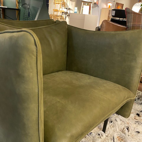 Tiki Fåtölj Liten Vintage Olive Läder - Designfynd/Skyltex* - 2