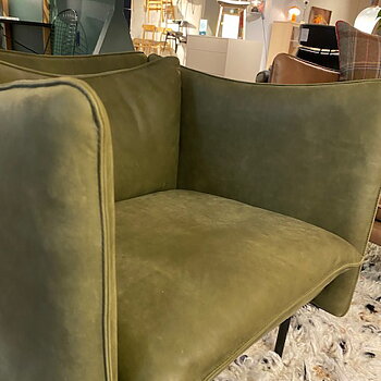 Tiki Fåtölj Liten Vintage Olive Läder - Designfynd/Skyltex*