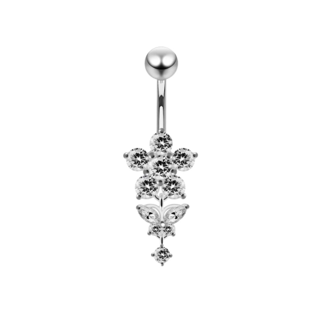 Navelpiercing - glittrig blomma med hänge