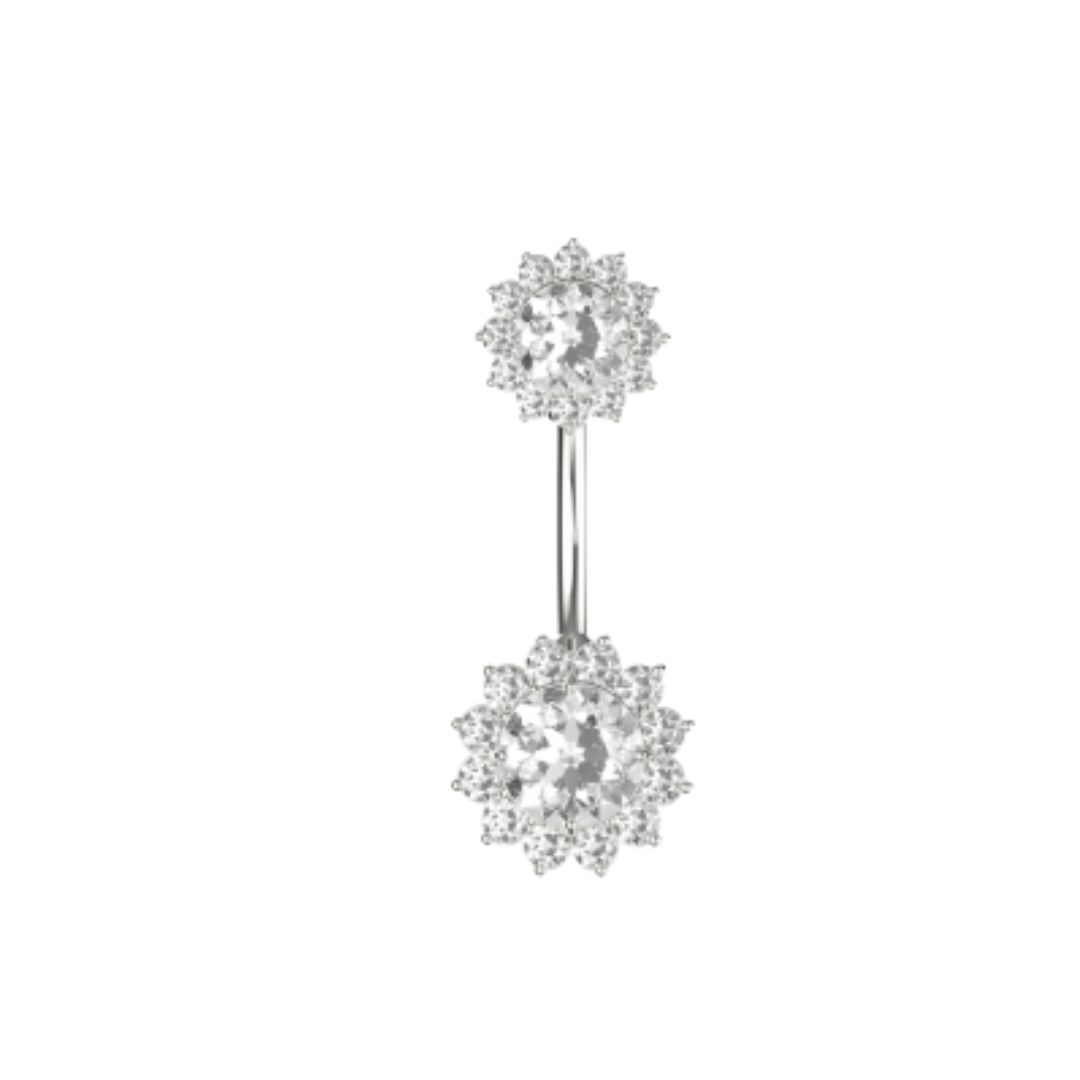 Belly button piercing - glittery flower top and bottom