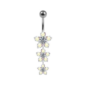 Navel piercing - flowers with rainbow shimmering crystals