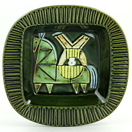 Lisa Larson (Harlekin 1960) Green Bowl with Man on Horse Motif (2)