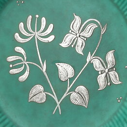Wilhelm Kåge (Argenta 1959) Green Bowl with Silver Flower Motif 16 cm (2)