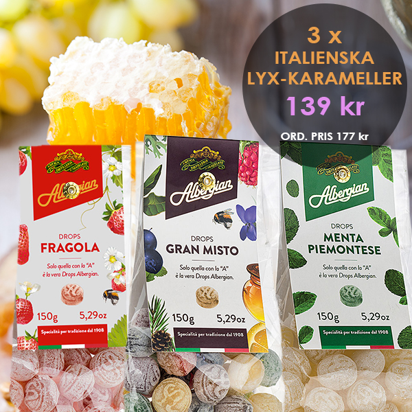 Albergian Drops, 3 x italienska lyxkarameller