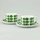 Stig Lindberg (Berså 1961) Two Teacups with Green Leaf Decor 11,5 cm (3)