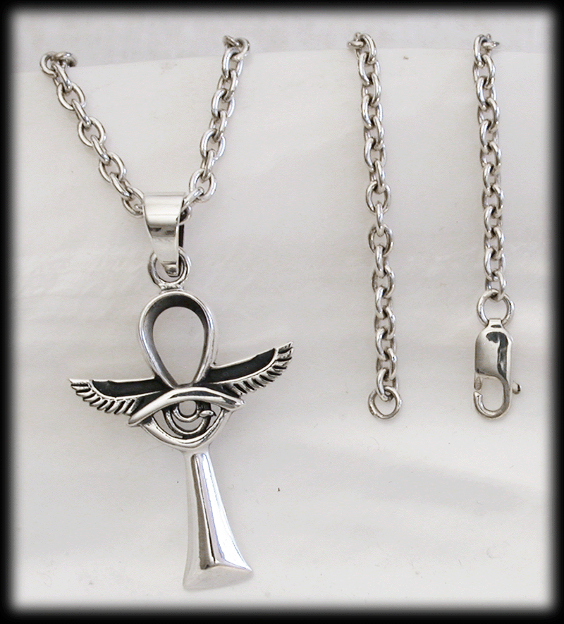 Ankh kors halsband i Äkta silver med Horus öga. - 2