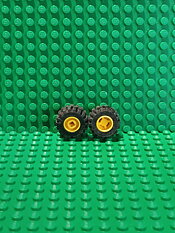 LEGO Tires 6014b yellow with 6015 offset tread rims 4pcs (käytetty)