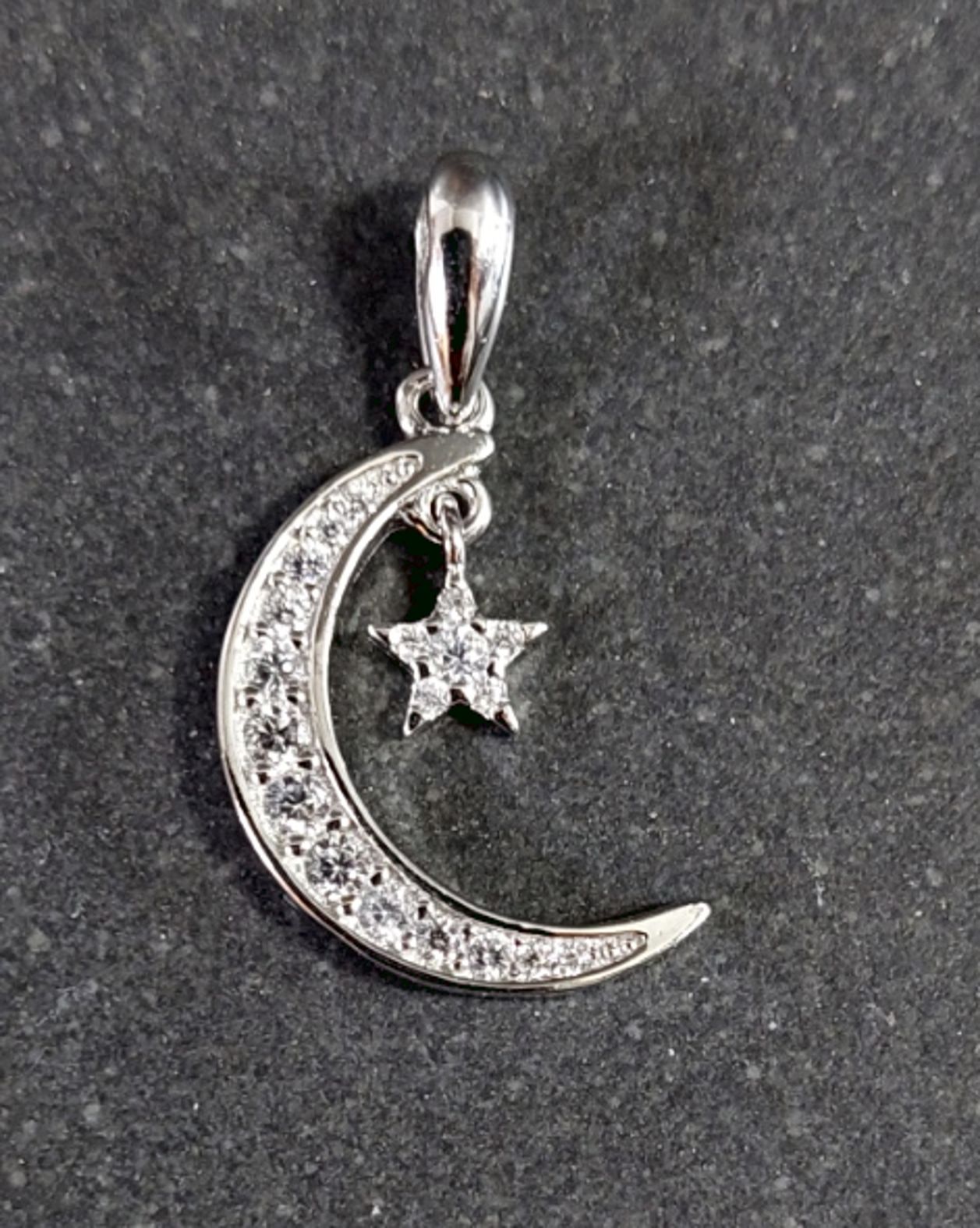 Måne med Stjärna - Hänge i Silver och zirkon