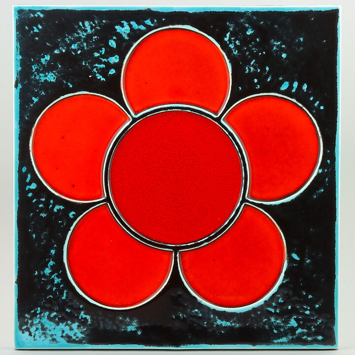 Olle Alberius (Kavalkad 1963) Wall Plaque with Red Stylistic Flower Decor #12 32 cm 