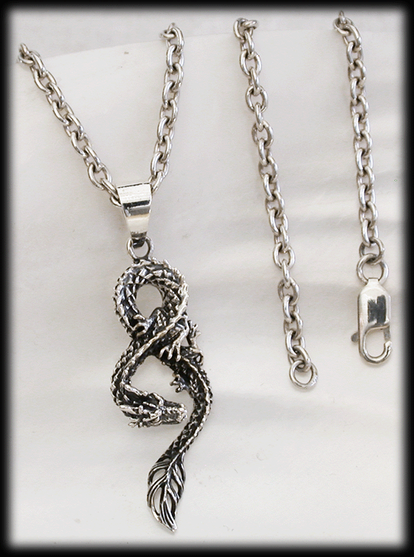 Halsband med en kinesisk infinity drake i Äkta silver. - 3