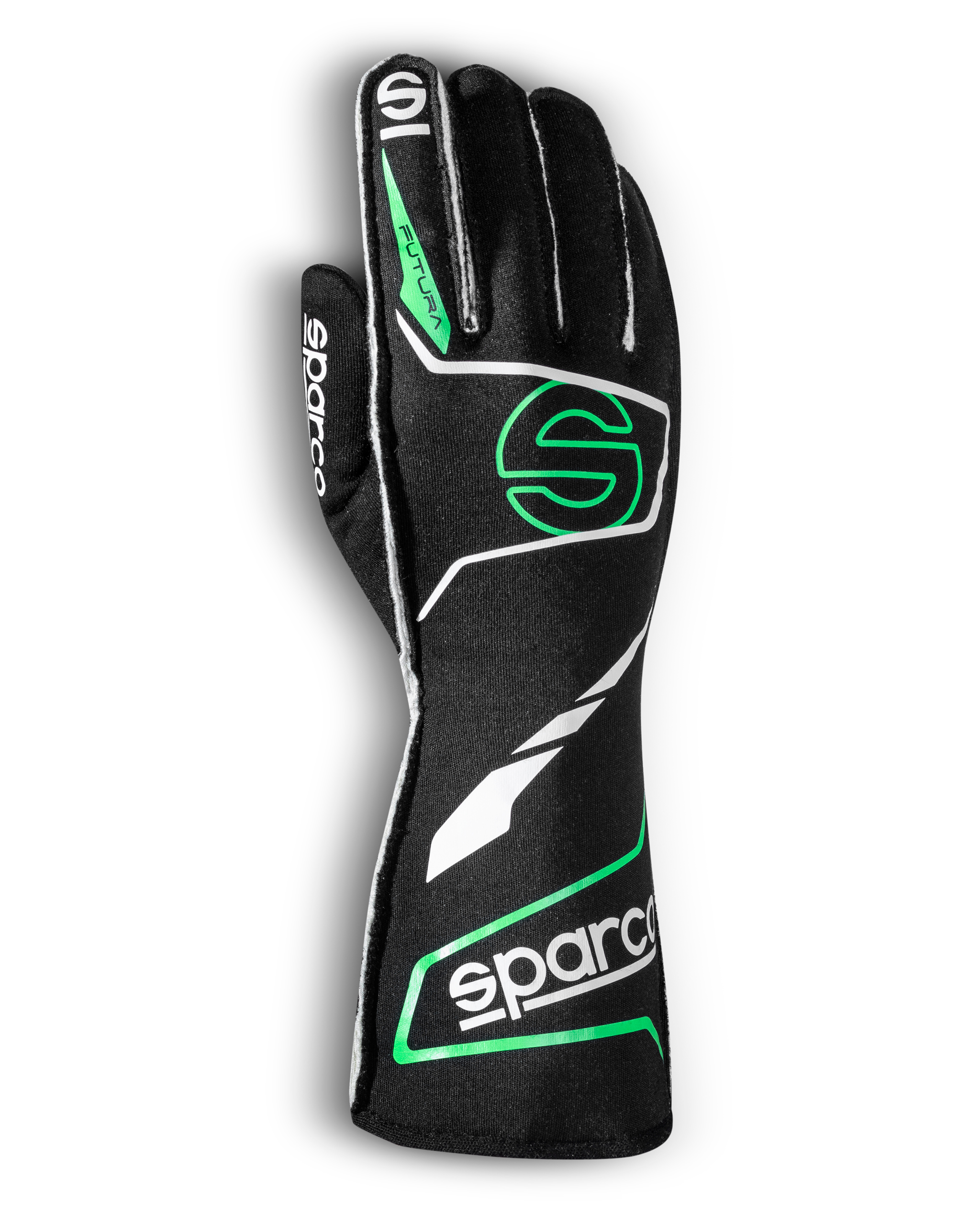 Sparco handske Futura , Svart/Grön , Silicon grepp , inv söm  -Bra miljöval -