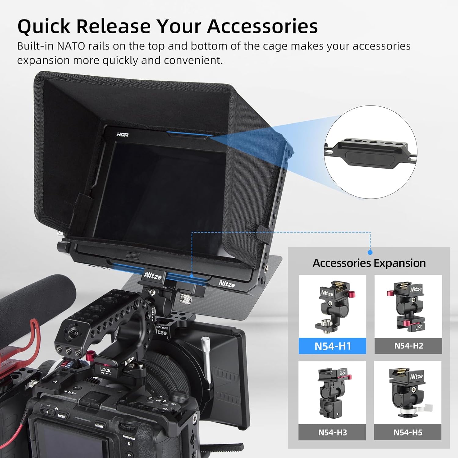 Nitze Cage for Blackmagic Design Video Assist 7" 12G Monitor with Sunhood JT-B02B - 5