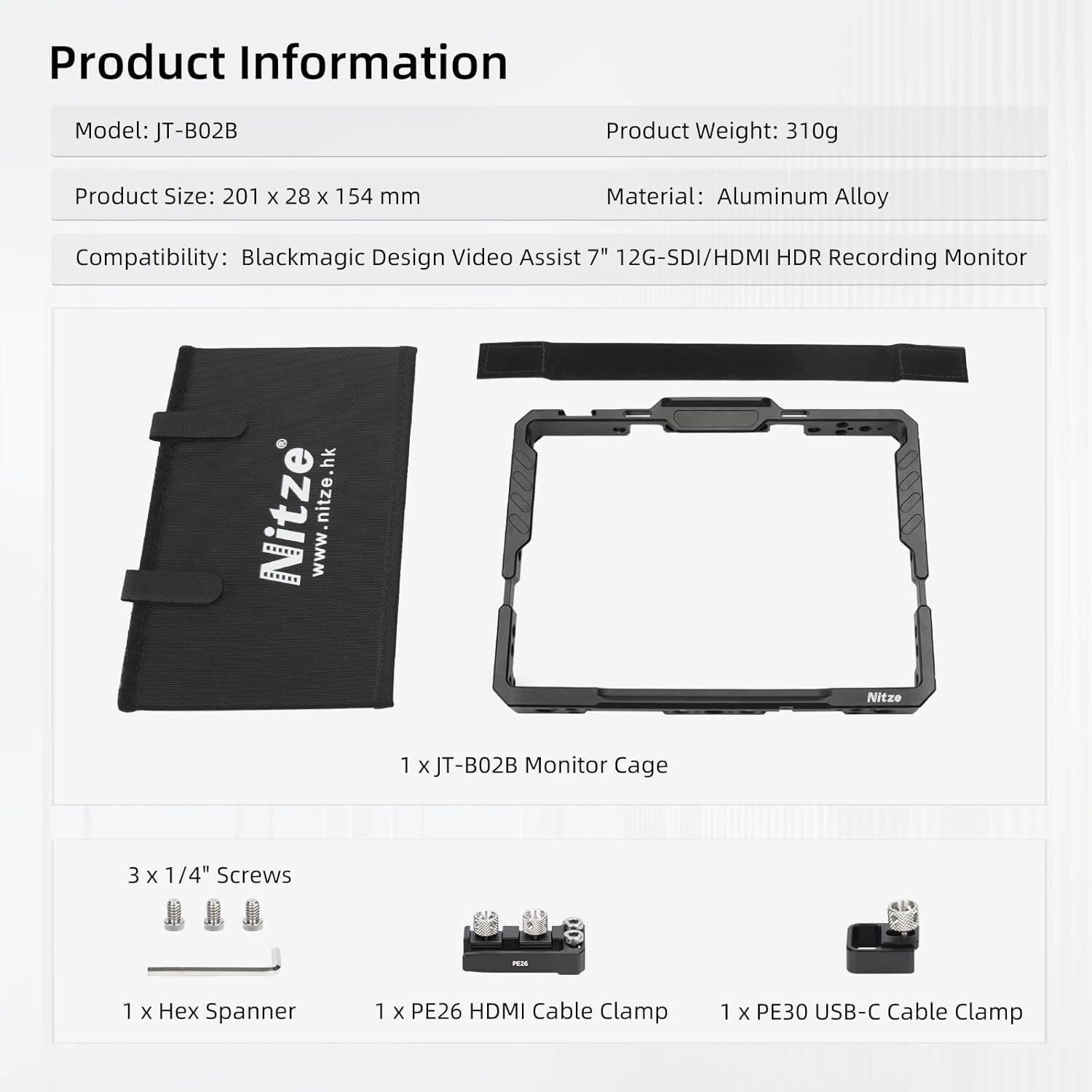 Nitze Cage for Blackmagic Design Video Assist 7" 12G Monitor with Sunhood JT-B02B - 6